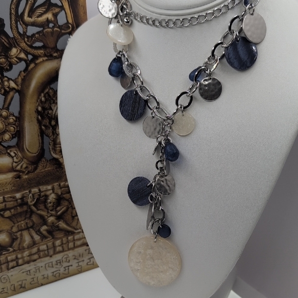 Chico's Silver Blue Asymmetrical Necklace - Picture 3 of 5